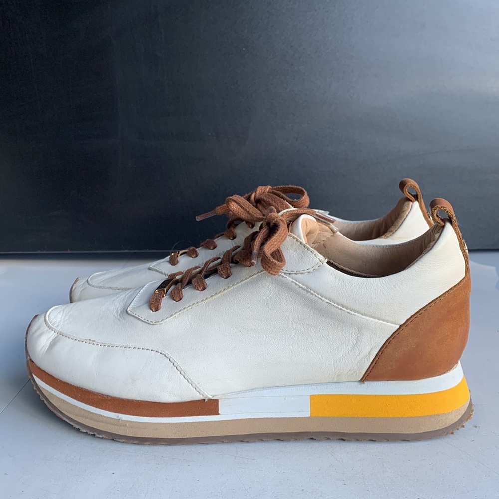 BOSI Leather Sneakers Women’s 38 White Lace Up Casual Shoes EUC Minimalist Style - Picture 10 of 14